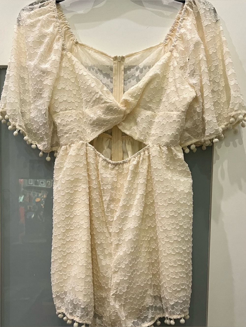 SHEIN Cream Textured Twist-Front Mini Dress Size M